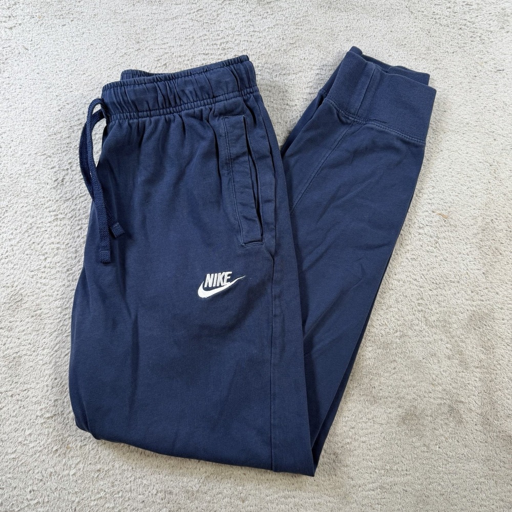 Nike Sweatpants Mens Small Navy Sportswear Club Jersey Joggers Gym Drawstring